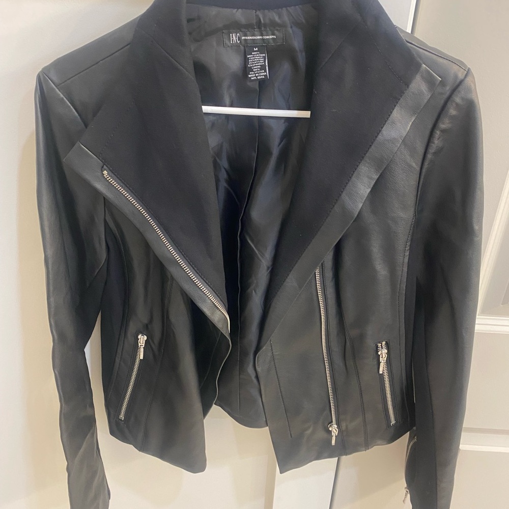 INC International Concepts Black Leather Moto Jacket